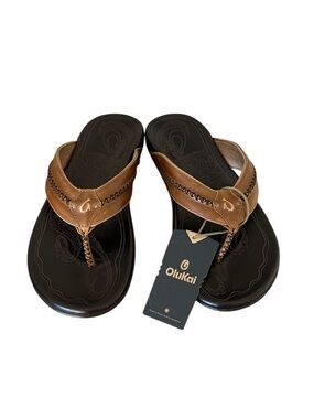 NWT Olukai Mea Ola Men’s Leather Beach Sandals Tan Dark Java Sz 11 beach resort